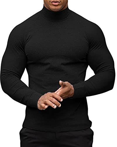 PRIVIMIX Herren Thermo Langarm Oberteile Unterwäsche Basisschicht Pullover Rollkragen Pullover Slim Fit Casual Baumwolle Schwarz 3XL von PRIVIMIX
