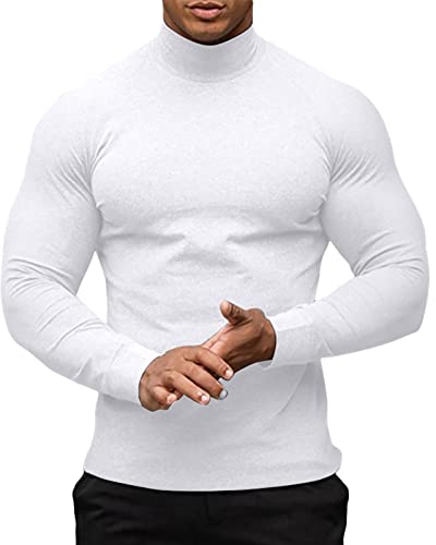 PRIVIMIX Herren Thermo Langarm Oberteile Unterwäsche Basisschicht Pullover Rollkragen Pullover Slim Fit Casual Baumwolle Weiß M von PRIVIMIX