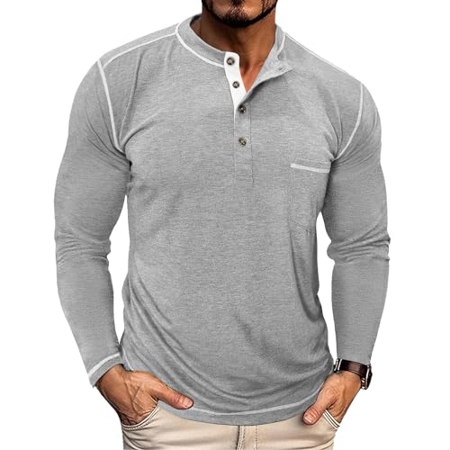 PRIVIMIX Langarmshirt Herren Longsleeve Henley Shirt Langarm T Shirt Basic Pullover für Männer Grau XXL von PRIVIMIX