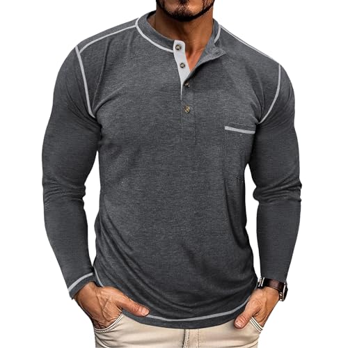 PRIVIMIX Langarmshirt Herren Longsleeve Henley Shirt Langarm T Shirt Basic Pullover für Männer Schwarz 3XL von PRIVIMIX