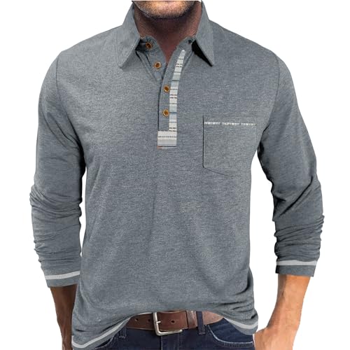 PRIVIMIX Poloshirt Herren Langarm Polo Shirt Pullover mit Kragen Polohemd Golf Rugby Langarmshirt für Männer Grau XXL von PRIVIMIX