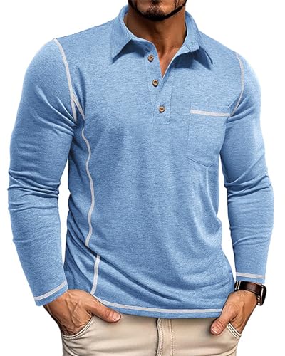 PRIVIMIX Poloshirt Herren Langarm Polohemd Golf Tennis Tshirt mit Brusttasche Regular Fit M-3XL von PRIVIMIX