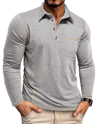PRIVIMIX Poloshirt Herren Langarm Polohemd Golf Tennis Tshirt mit Brusttasche Regular Fit M-3XL von PRIVIMIX