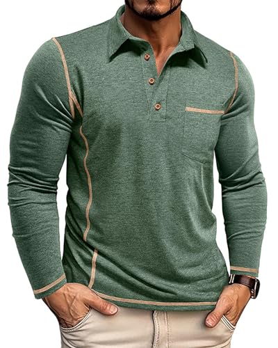 PRIVIMIX Poloshirt Herren Langarm Polohemd Golf Tennis Tshirt mit Brusttasche Regular Fit M-3XL von PRIVIMIX