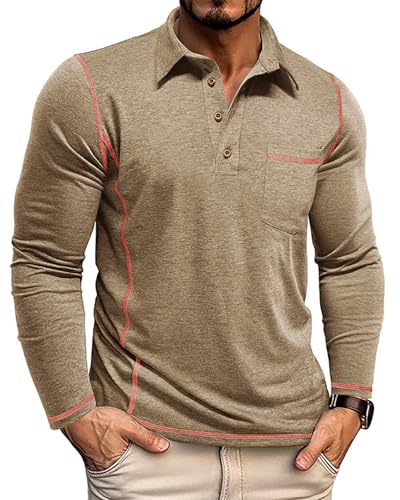 PRIVIMIX Poloshirt Herren Langarm Polohemd Golf Tennis Tshirt mit Brusttasche Regular Fit M-3XL von PRIVIMIX