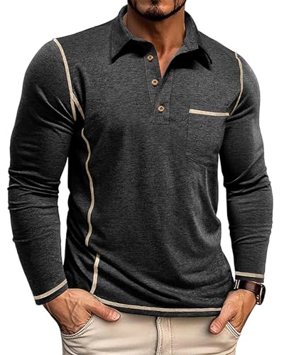 PRIVIMIX Poloshirt Herren Langarm Polohemd Golf Tennis Tshirt mit Brusttasche Regular Fit M-3XL von PRIVIMIX