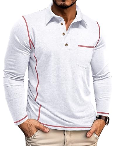 PRIVIMIX Poloshirt Herren Langarm Polohemd Golf Tennis Tshirt mit Brusttasche Regular Fit M-3XL von PRIVIMIX
