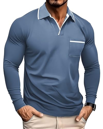 PRIVIMIX Poloshirts Herren Langarm Polo Shirt Golf T-Shirts Polohemd Pullover mit Brusttasche M-3XL von PRIVIMIX