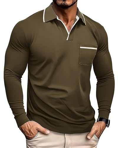 PRIVIMIX Poloshirts Herren Langarm Polo Shirt Golf T-Shirts Polohemd Pullover mit Brusttasche M-3XL von PRIVIMIX