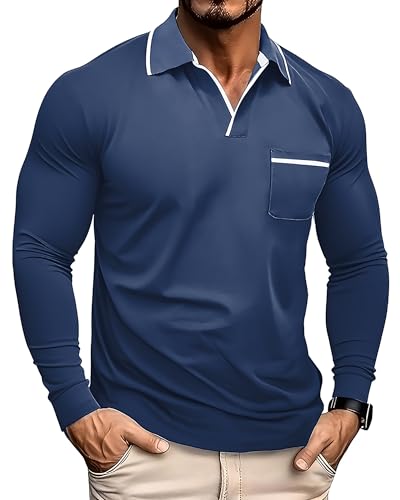 PRIVIMIX Poloshirts Herren Langarm Polo Shirt Golf T-Shirts Polohemd Pullover mit Brusttasche M-3XL von PRIVIMIX