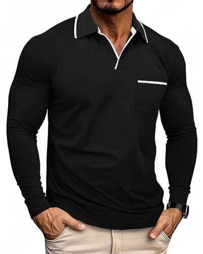 PRIVIMIX Poloshirts Herren Langarm Polo Shirt Golf T-Shirts Polohemd Pullover mit Brusttasche M-3XL von PRIVIMIX