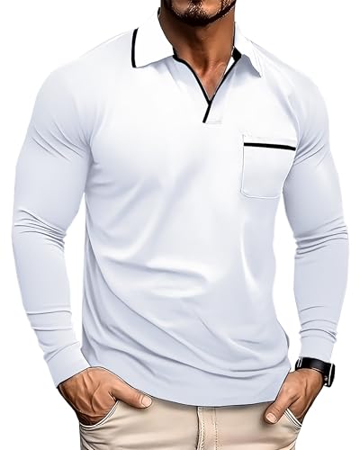 PRIVIMIX Poloshirts Herren Langarm Polo Shirt Golf T-Shirts Polohemd Pullover mit Brusttasche M-3XL von PRIVIMIX