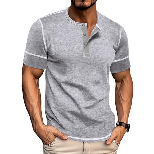 PRIVIMIX T Shirts Herren Sommer Henley Shirt Kurzarm Baumwoll T-Shirt für Männer Grau L PRIVIMIX T Shirts Herren Sommer Henley Shirt Kurzarm Baumwoll T-Shirt für Männer Grau L von PRIVIMIX