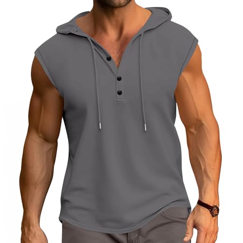 PRIVIMIX Tank Top Herren Ärmellose Hoodie T-Shirts Sommer Tanktop mit Kapuze Muskelshirts für Bodybuilding Gym Sport Grau M von PRIVIMIX
