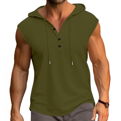 PRIVIMIX Tank Top Herren Ärmellose Hoodie T-Shirts Sommer Tanktop mit Kapuze Muskelshirts für Bodybuilding Gym Sport Grün XXL von PRIVIMIX