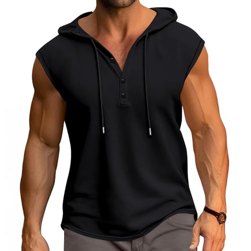 PRIVIMIX Tank Top Herren Ärmellose Hoodie T-Shirts Sommer Tanktop mit Kapuze Muskelshirts für Bodybuilding Gym Sport Schwarz M von PRIVIMIX