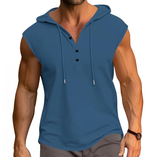 PRIVIMIX Tank Top Herren Ärmellose Hoodie T-Shirts Sommer Tanktop mit Kapuze Muskelshirts für Bodybuilding Gym Sport Tiefblau 3XL von PRIVIMIX