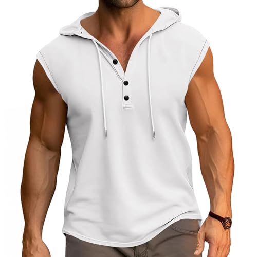 PRIVIMIX Tank Top Herren Ärmellose Hoodie T-Shirts Sommer Tanktop mit Kapuze Muskelshirts für Bodybuilding Gym Sport Weiß L von PRIVIMIX