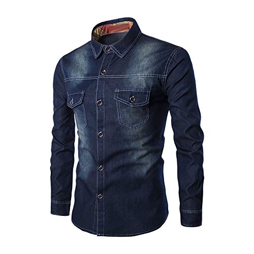 PRJN Herren Casual Button Jeanshemd Langarm Formelles Hemd Herren Langarm Kariertes Hemd Baumwolle Kariertes Hemd Business Casual Klassisches Hemd Reguläres Langarmhemd Casual Tops für Herren von PRJN