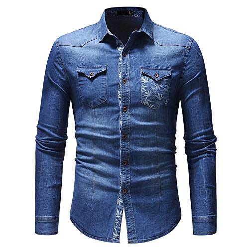 PRJN Herren Jeanshemd Denim Blau Herrenhemd Regular Fit Langarm Herren Denim Shirt Langarmhemd Cow Boy-Style Freizeit Hemd männer Business Casual Herren Denim Shirt Langarmhemd Cowboy-Style von PRJN