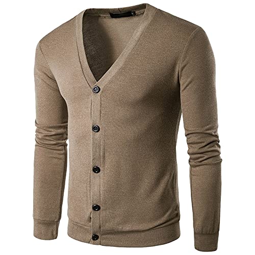 PRJN Herren Strickjacke Klassischer V-Ausschnitt Button-Down-Pullover Thermo-Pullover Kaschmir-Wollmischung Knöpfe Strickjacke Herren Strick Leichte Slim Fit Strickware Knopf Vielseitige Strickjacke von PRJN