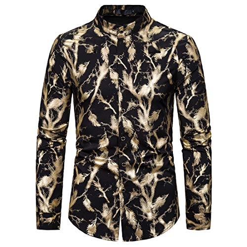 PRJN Herren formelles Hemd Modedruckhemd Lässig Langarm-Blumenknopfhemd Herrenhemd Baumwolldruck Urlaubsstil Langarm-Blumenhemd Herren Abendhemd Modedruckhemd Slim Fit Shirt für Herren von PRJN