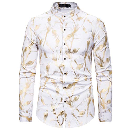 PRJN Herren formelles Hemd Modedruckhemd Lässig Langarm-Blumenknopfhemd Herrenhemd Baumwolldruck Urlaubsstil Langarm-Blumenhemd Herren Abendhemd Modedruckhemd Slim Fit Shirt für Herren von PRJN