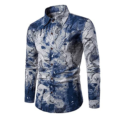 PRJN Herrenhemd mit Blumenmuster Langarmhemd Herrenhemden mit Blumenmuster Slim Fit Casual Button-Down-Hemd Langarm-Druck Stretch-Baumwolloberteil Casual Button-Down-Hemden für Herren Langarm-Hemd von PRJN