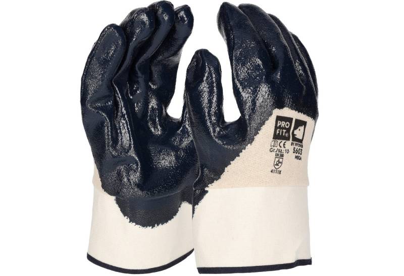 PRO FIT by Fitzner Nitril-Handschuhe,robuste Arbeitshandschuhe, Schutzhandschuh mit ¾ Nitril-Beschichtung (12, Paar) Wasserdichte Handinnenfläche, flüssigkeitsabweisend von PRO FIT by Fitzner