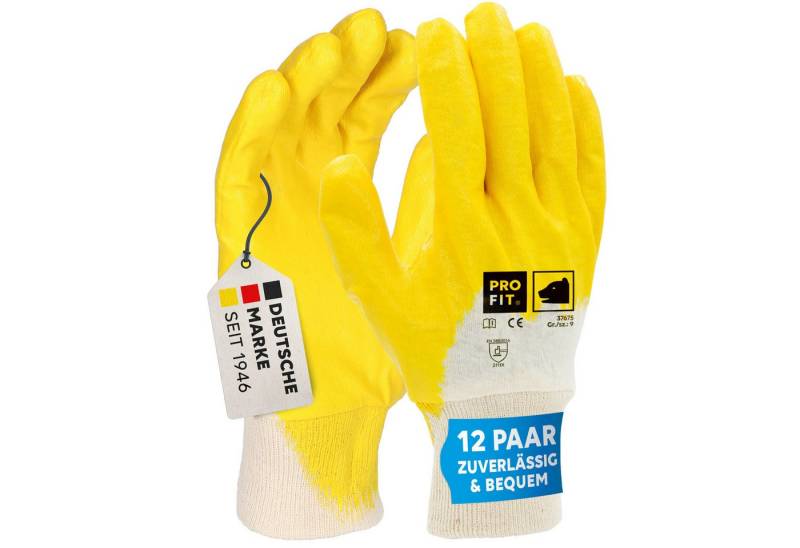 PRO FIT by Fitzner Nitril-Handschuhe Arbeitshandschuhe, Gartenhandschuh ¾ beschichtet, Mechaniker-Handschuh (12, Paar) Wasserdichte Handinnenfläche von PRO FIT by Fitzner