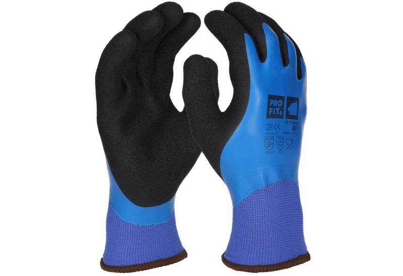 PRO FIT by Fitzner Winter-Arbeitshandschuhe Absolut Cool, Arbeitshandschuhe aus Latexschaum, Blau/Schwarz (6, Paar) Vollgetaucht, angenehm Wärmend, fester Griff, Lebensmittel zugelassen von PRO FIT by Fitzner