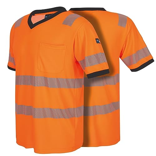 PRO FIT Warnschutz T-Shirt – Atmungsaktiv, Arbeits-Shirt, Allergiker geeignet, Herren, Damen, Reflexstreifen, UV-Schutz, Neonorange, Gr. M von PRO FIT