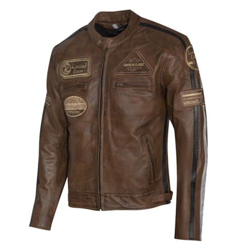 PRO FUTURE Motorradjacke aus Leder für Herren ASPIDEX Vintage Custom & Café Race Harley Stil, braun, XXXXXXXL von PRO FUTURE