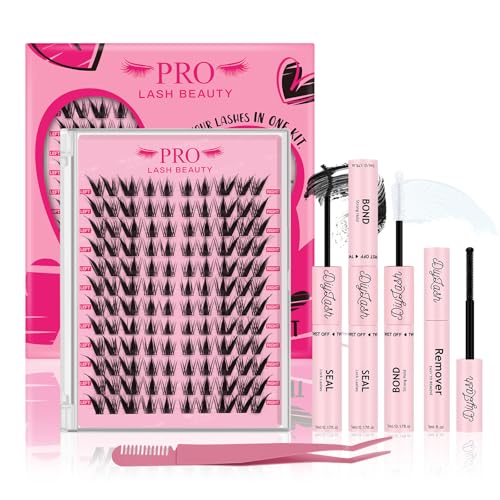 DIY Wimpernverlängerung Kit, individuelle Wimpern Kit mit 120 Pcs Cluster Wimpern Bindung und Siegel, Wimpern Kleber Entferner, Wimpern Applikator (LR01-D-mix) von PRO LASHBEAUTY