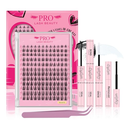 DIY Wimpernverlängerung Kit, individuelle Wimpern Kit mit 144 Pcs Cluster Wimpern Bindung und Siegel, Wimpern Kleber Entferner, Wimpern Applikator(Natural02-D-8-16mix) von PRO LASHBEAUTY