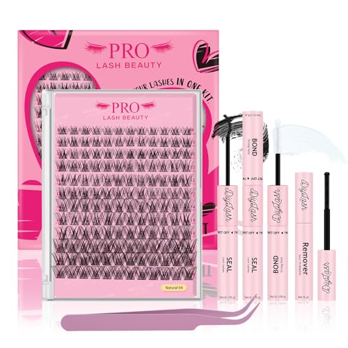 DIY Wimpernverlängerung Kit, individuelle Wimpern Kit mit 144 Pcs Cluster Wimpern Bindung und Siegel, Wimpern Kleber Entferner, Wimpern Applikator (Natural04-D-8-16mix) von PRO LASHBEAUTY