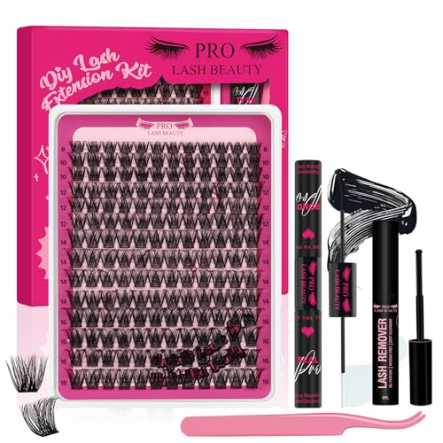 DIY Wimpernverlängerung Kit, individuelle Wimpern Kit mit 168 Pcs Cluster Wimpern Bindung und Siegel, Wimpern Kleber Entferner, Wimpern Applikator(Into You-01 Kit) von PRO LASHBEAUTY