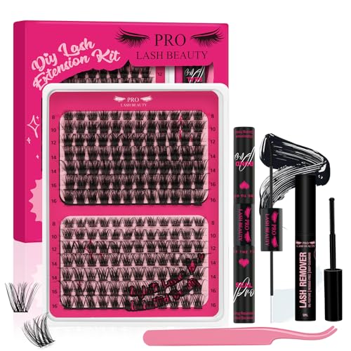 DIY Wimpernverlängerung Kit, individuelle Wimpern Kit mit 168 Pcs Cluster Wimpern Bindung und Siegel, Wimpern Kleber Entferner, Wimpern Applikator(Tender+Glitter Kit) von PRO LASHBEAUTY
