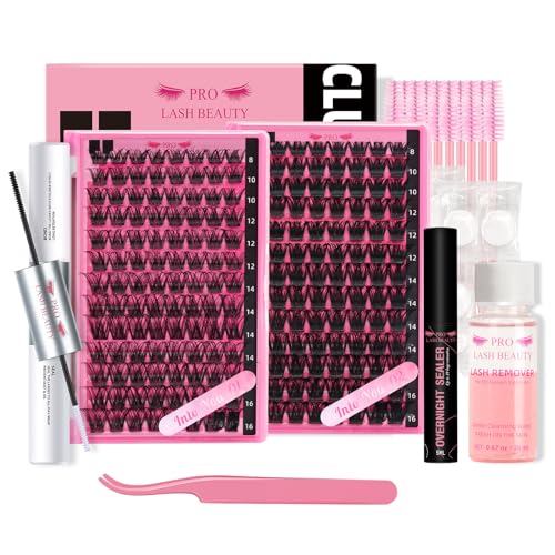 DIY Wimpernverlängerung Kit Cluster Lashes Kit mit 208 Stück Wimperncluster Wimpernbinder Entferner Wimpernapplikator Anfänger DIY Wimpern Kit einfach zu bedienen (Into You-01+Into You-02 Kit) von PRO LASHBEAUTY