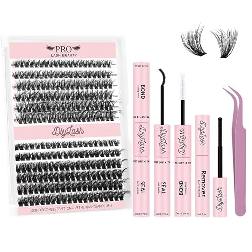 DIY Wimpernverlängerung Kit mit 240 Pcs Cluster lash extension set individuelle Wimpern Kit Bindung,Siegel,Cluster Lash Glue Wimpernkleber Entferner Applikator (3Dstyle-60D+80D-D-8-16mix Kit) von PRO LASHBEAUTY