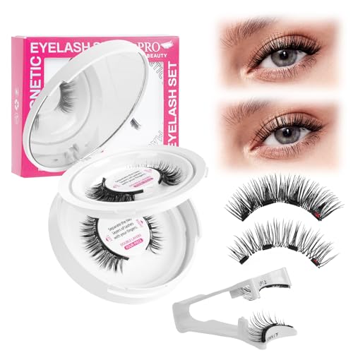 Magnetische Wimpern Magnet Lashes Natürlicher Wiederverwendbare Kein Kleber No Glue or Eyeliner Easy to Wear 4 Magnetpunkte sind stärker Augenform geeignet(2Paare,Fondness+Pride) von PRO LASHBEAUTY