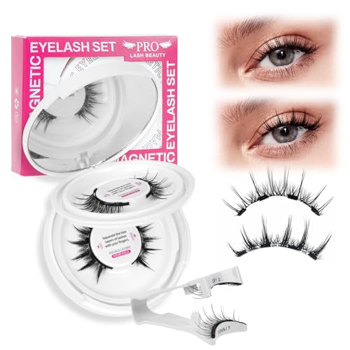 Magnetische Wimpern Magnet Lashes Natürlicher Wiederverwendbare Kein Kleber No Glue or Eyeliner Easy to Wear 4 Magnetpunkte sind stärker Augenform geeignet(2Paare,Merry+Pure) von PRO LASHBEAUTY