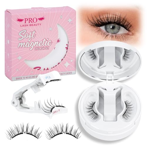 PRO Weiche Magnetische Wimpern Set - Einfach anzuwenden, Wiederverwendbar, Natürlicher Look - Komplettes Magnet Wimpern Kit Kein Kleber No Glue or Eyeliner Easy von PRO LASHBEAUTY