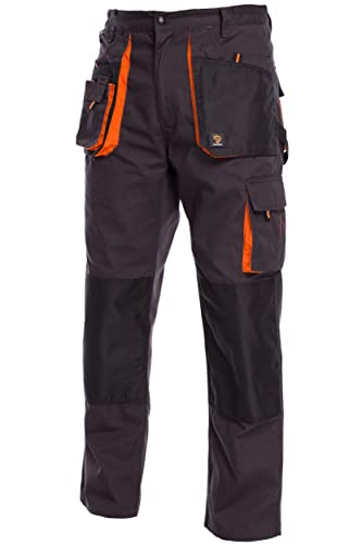 PROCERA Arbeitshose, Arbeitshose Herren, Arbeitshosen männer, Arbeitshosen Herren, Taschen für Kniepolster für Arbeitshosen, Cargo-Hose, Einstellung der Hosentaille, Farbe Grau-Orange, Größe: 56 von PROCERA