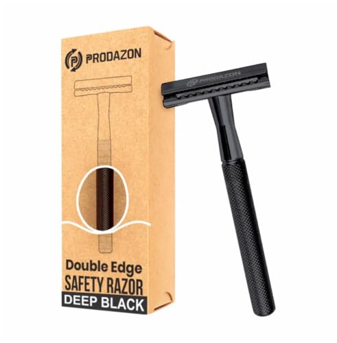 Premium Doppelkanten-Sicherheitsrasierer – langlebiger Edelstahlgriff, wiederverwendbares, umweltfreundliches Rasierwerkzeug, schwarz (Klingen nicht im Lieferumfang enthalten) von PRODAZON