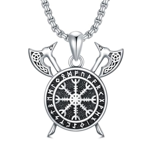 PROESS 925 Sterling Silber Wikinger Axt Kette Nordische Wikinger Talisman Anhänger Halsketten Wikinger Schmuck Geschenk für Männer Vater von PROESS