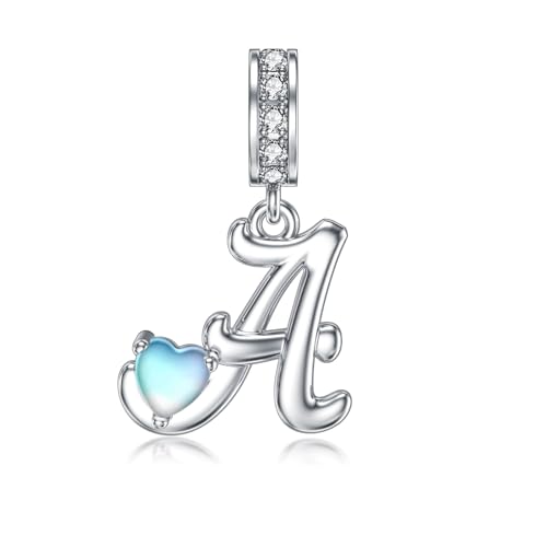 PROESS Alphabet Buchstabe A Anhänger 925 Sterlingsilber Mondstein Initiale A Perlen Alphabet Anhänger für Armband Kette Buchstaben Schmuck Geschenke für Mädchen Frauen von PROESS