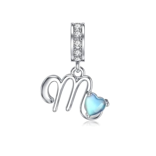 PROESS Alphabet Buchstabe M Anhänger 925 Sterlingsilber Mondstein Initiale M Perlen Alphabet Anhänger für Armband Kette Buchstaben Schmuck Geschenke für Mädchen Frauen von PROESS