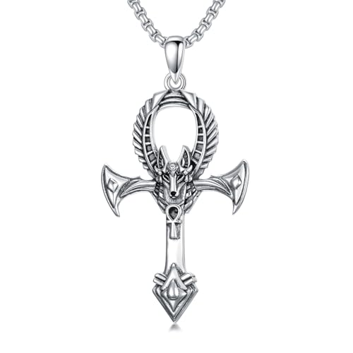 PROESS Ankh kette 925 Sterling Silber Anubis Kreuz Halskette Ankh Anhänger Halskette Ägyptisches Amulett Schmuck Christian Geschenke für Männer Frauen von PROESS