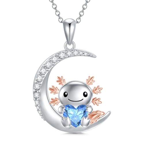 PROESS Axolotl Kette 925 Sterling Silber Dezember Geburtsstein Halskette Mond Anhänger Axolotl Schmuck Geschenke für Damen Axolotl Liebhaber von PROESS